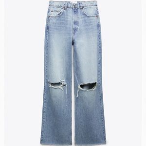 Zara High Rise Wide Leg Jeans Distressed